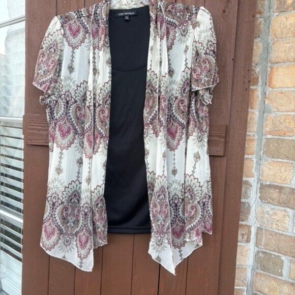 2 Vtg Sara Michelle Boho Print chiffon Jackets Over black poly Tank Top Sz 2xl - Picture 6 of 7
